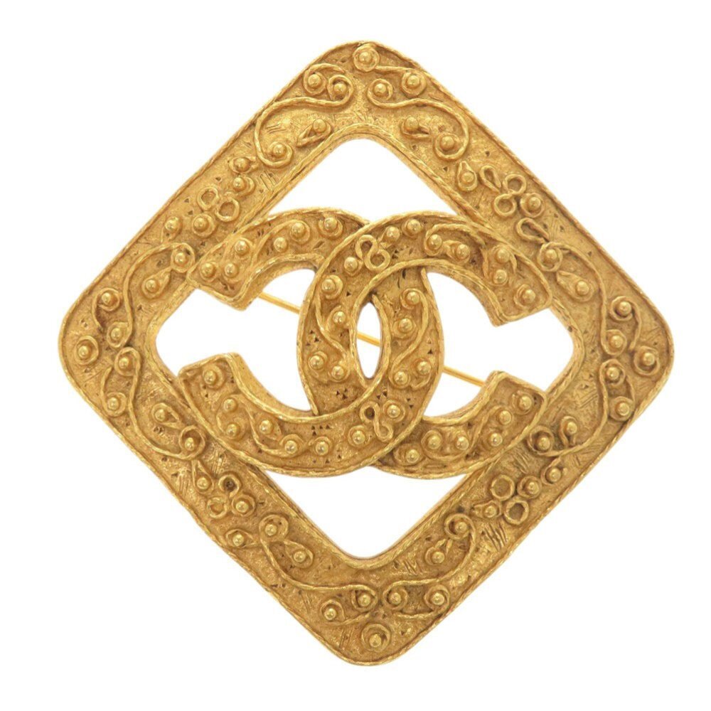 CHANEL Gold Logo Brooch
